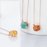 15.5" Rose Gold Claw Raw Gemstone Necklace, Birthstone Necklace, Healing Crystal Stone Jewelry SS258NR