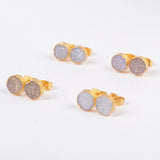 Round 8mm Titanium AB White Druzy Geode Stud Earrings Gold Plated G0680