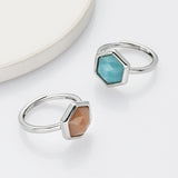 Hexagon Silver Gemstone Ring, Adjustable Size, Birthstone Ring, Natural Crystal Jewelry WX2233