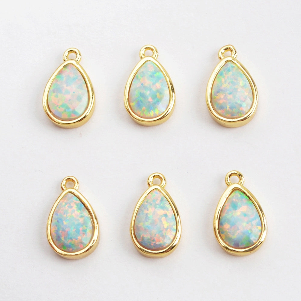 Teardrop Gold Plated Bezel White Opal Faceted Charm ZG0306