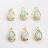 Teardrop Gold Plated Bezel White Opal Faceted Charm ZG0306