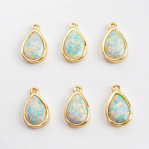 Teardrop Gold Plated Bezel White Opal Faceted Charm ZG0306