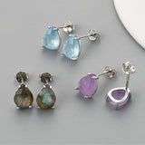 S925 Sterling Silver Claw Pear Cut Amethyst Faceted Stud Earrings, Gemstone Crystal Post Earring, Birthstone Jewelry SS328ES
