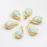 Teardrop Gold Plated Bezel White Opal Faceted Charm ZG0306