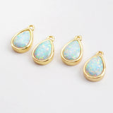 Teardrop Gold Plated Bezel White Opal Faceted Charm ZG0306