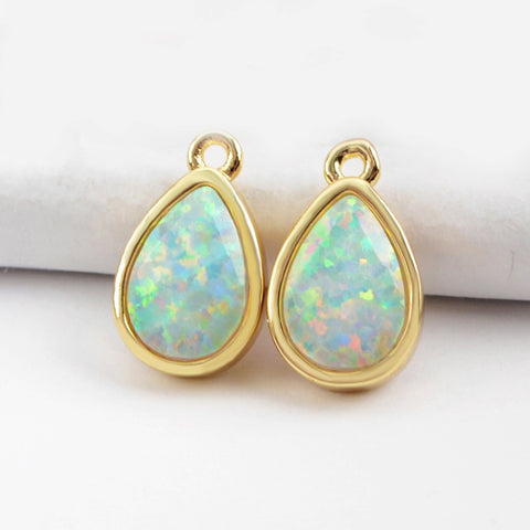 Teardrop Gold Plated Bezel White Opal Faceted Charm ZG0306