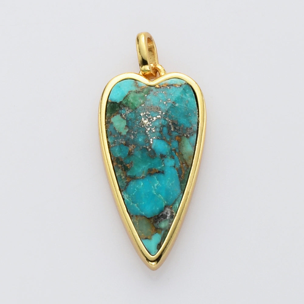 Long Heart Gold Faceted Gemstone Pendants, Moonstone Labradorite Copper Turquoise Pendant Jewelry Making ZG0507