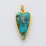 Long Heart Gold Faceted Gemstone Pendants, Moonstone Labradorite Copper Turquoise Pendant Jewelry Making ZG0507
