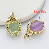 Unique Gold Plated Rose Flower Oval Gemtone Pendant, Polished Egg Stone Pendant, Healing Crystal Jewelry WX2227