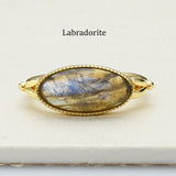 Gold Plated Oval Birthstone Gemstone Faceted Ring, Healing Boho Crystal Jewlery ZG0509