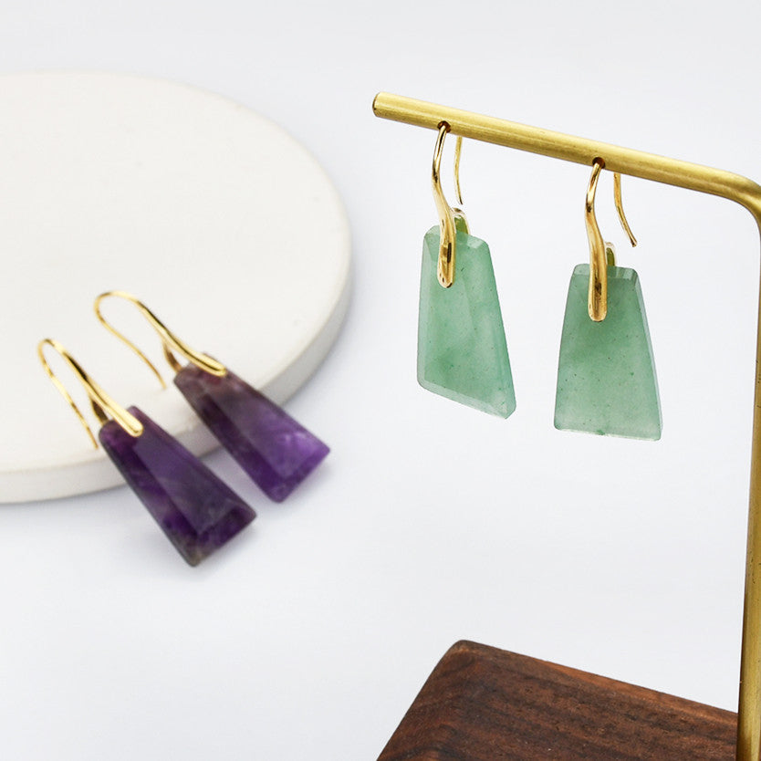 faceted amethyst earrings, green aventurine earrings
