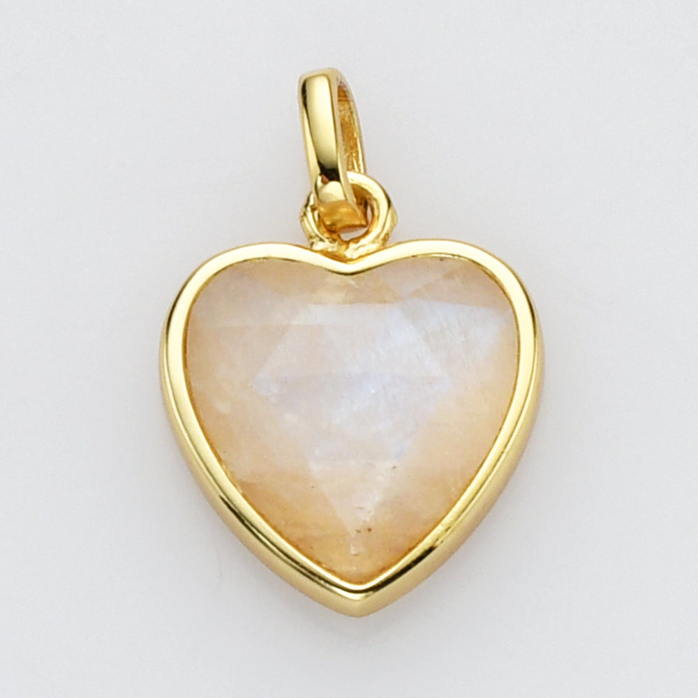 Gold Faceted Gemstone Heart Charms & Pendants, Moonstone Labradorite Copper Turquoise Jewelry Pendant ZG0506