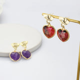 Heart Gold Bee Gemstone Earrings, Faceted Birthstone Earring, Healing Crystal Quartz Jewelry WX2235