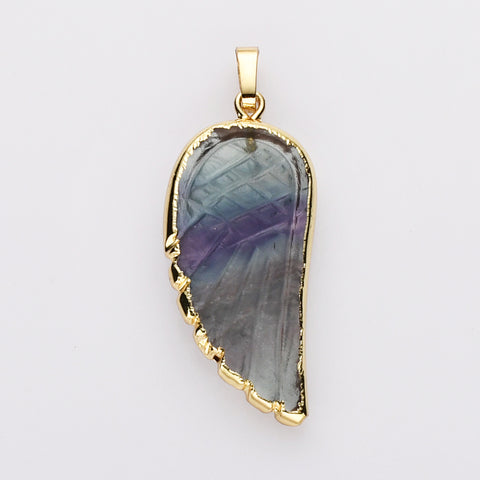 Gold Wing Gemstone Pendant Bead, Amethyts Fluorite Labradorite Jewelry Pendant WX2238