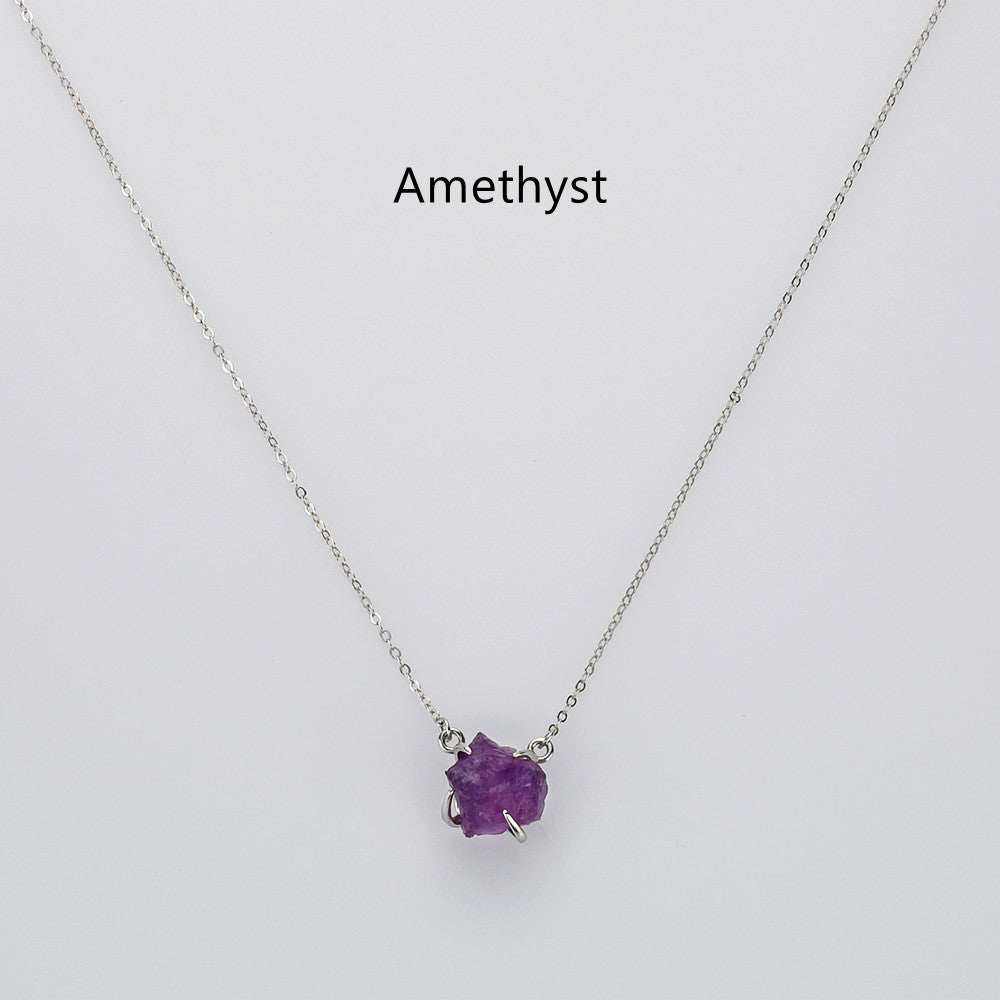 15.5" Sterling Silver Claw Raw Gemstone Necklace, Birthstone Necklace, Healing Crystal Stone Jewelry SS258NS
