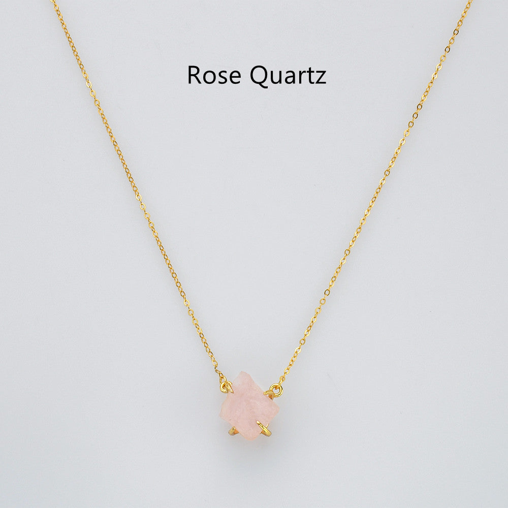 raw rose quartz necklace, gold claw necklace, gemstone necklace, birthstone necklace, healing crytal stone necklace, jewlery for women