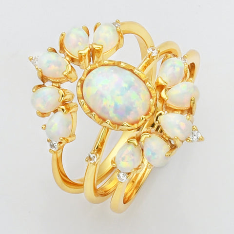 3 pcs/set of 925 Sterling Silver Gold White Opal CZ Ring Jewelry SS272-3