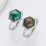 Hexagon Silver Gemstone Ring, Adjustable Size, Birthstone Ring, Natural Crystal Jewelry WX2233
