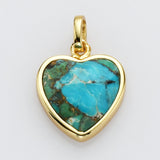 Gold Faceted Gemstone Heart Charms & Pendants, Moonstone Labradorite Copper Turquoise Jewelry Pendant ZG0506