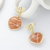 Heart Gold Bee Gemstone Earrings, Faceted Birthstone Earring, Healing Crystal Quartz Jewelry WX2235