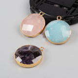 Gold Plated Round Natural Amethyst Rose Quartz Amazonite Faceted Charm G0948