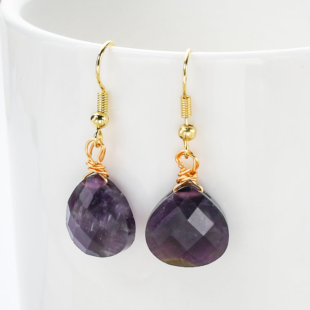 amethyts earrings, Teardrop Gold Multi Gemstone Earrings, Faceted Healing Crystal Stone Earring, Simple Fashion Jewelry WX2236