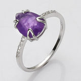 S925 Sterling Silver Claw Teardrop Faceted Gemstone Ring, CZ Micro Pave Birthstone Jewelry SS257RS