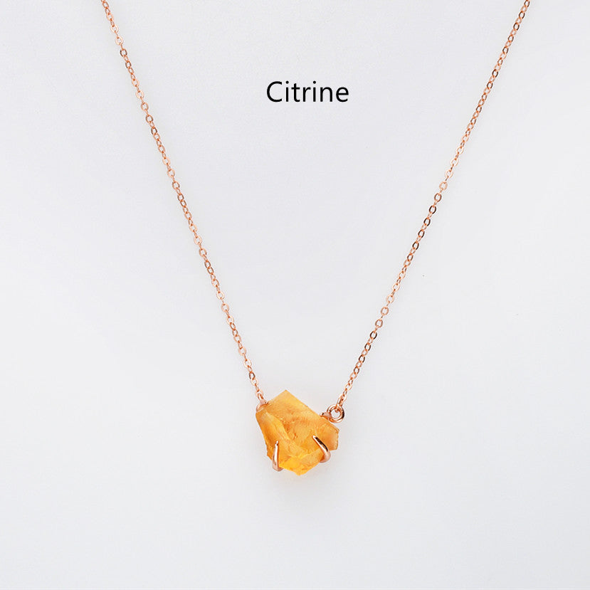 raw citrine necklace, rose gold sterling silver necklace, birthstone necklace, healing gemstone necklace, crystal quartz jewelry, gift for women