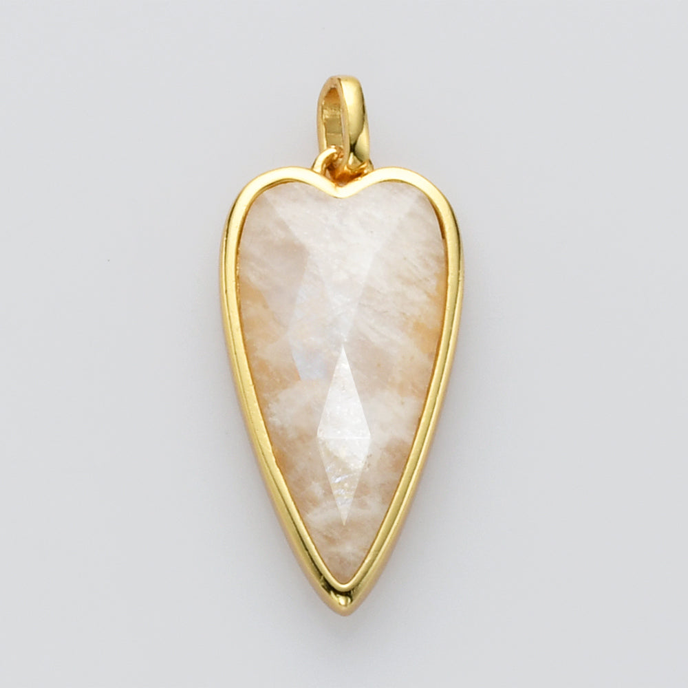 Long Heart Gold Faceted Gemstone Pendants, Moonstone Labradorite Copper Turquoise Pendant Jewelry Making ZG0507