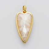 Long Heart Gold Faceted Gemstone Pendants, Moonstone Labradorite Copper Turquoise Pendant Jewelry Making ZG0507