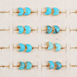 Gold Plated Crescent Moon 8mm Natural Turquoise Stud Earrings G1225
