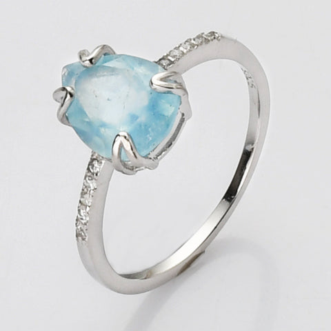 S925 Sterling Silver Claw Teardrop Faceted Gemstone Ring, CZ Micro Pave Birthstone Jewelry SS257RS