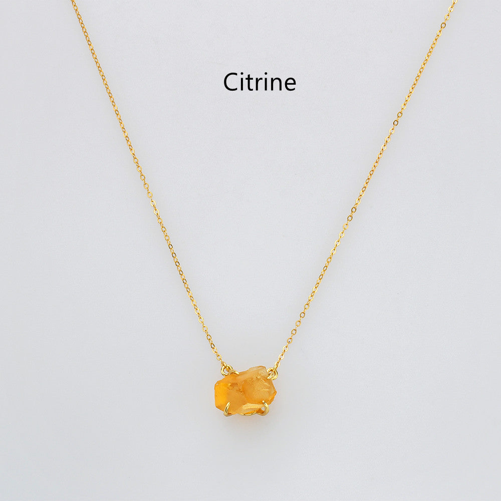 raw citrine necklace, gold claw necklace, gemstone necklace, birthstone necklace, healing crytal stone necklace, jewlery for women