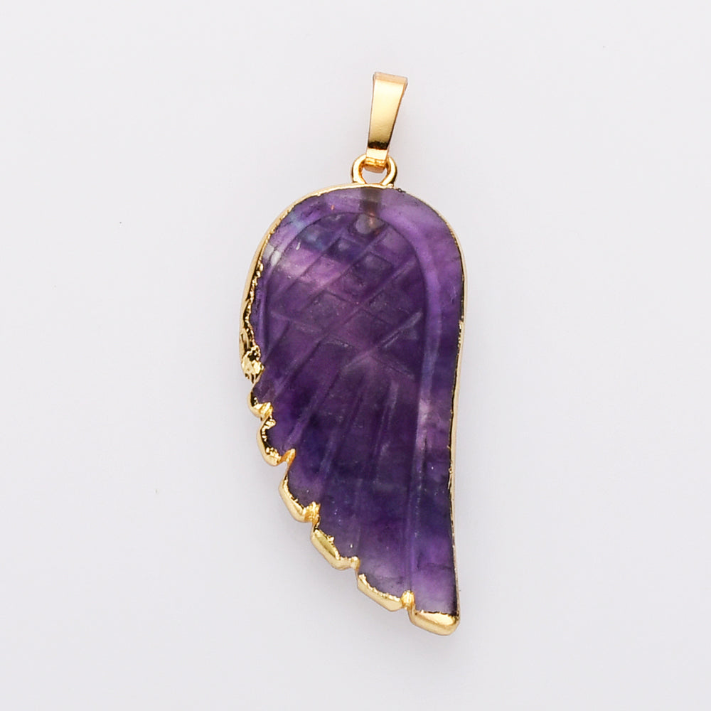 Gold Wing Gemstone Pendant Bead, Amethyts Fluorite Labradorite Jewelry Pendant WX2238