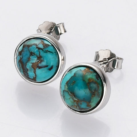 S925 Sterling Silver Bezel Round Polished Gemstone Stud Earrings, Birthstone Jewelry SS262