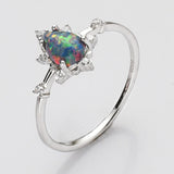 925 Sterling Silver Teardrop Opal Statement Rings, CZ Micro Pave Jewelry SS266