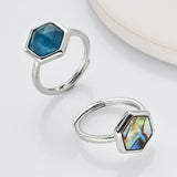 Hexagon Silver Gemstone Ring, Adjustable Size, Birthstone Ring, Natural Crystal Jewelry WX2233