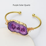 Gold Multi Gemstone Bracelet, Solar Quartz, Agate Druzy Slice Bangle Cuff, Handmade Boho Jewlery WX2237