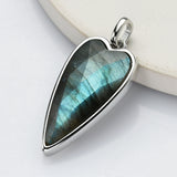 Long Heart Silver Gemstone Pendants, Faceted Moonstone Labradorite Copper Turquoise, Making Jewelry Pendant ZS0507