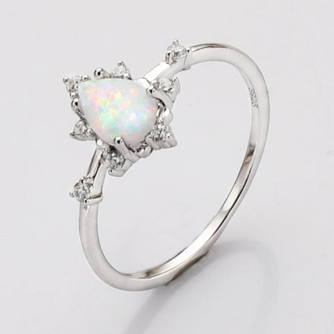 925 Sterling Silver Teardrop Opal Statement Rings, CZ Micro Pave Jewelry SS266