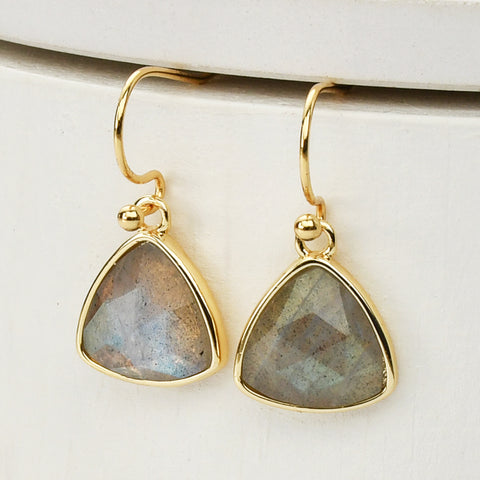 Gold Plated Triangle Copper Turquoise Earrings, Faceted Gemstone Earring, Fashion Crystal Jewelry ZG0504