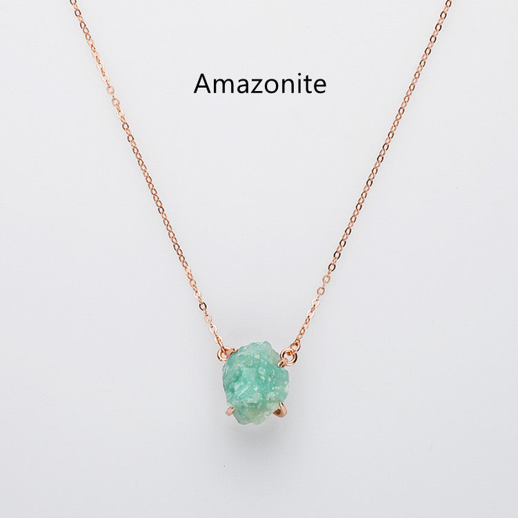 raw amazonite necklace, rose gold sterling silver necklace, birthstone necklace, healing gemstone necklace, crystal quartz jewelry, gift for women
