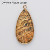 Teardrop Gold Multi Gemstone Pendant Bead, Amethyst Jasper Stone Charm, Wholesale Supply WX2216