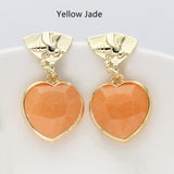 Heart Gold Bee Gemstone Earrings, Faceted Birthstone Earring, Healing Crystal Quartz Jewelry WX2235