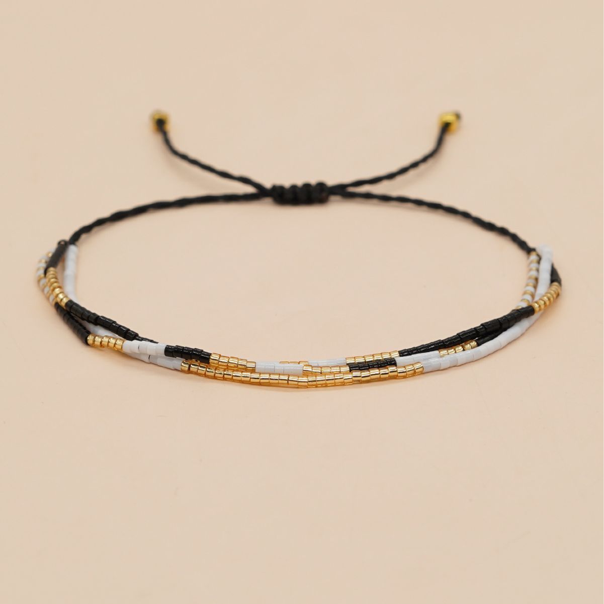 Bohemian 3-Layers Black Miyuki Beads Bracelet, Adjustable, Handmade Friendship Boho Summer Jewelry AL698