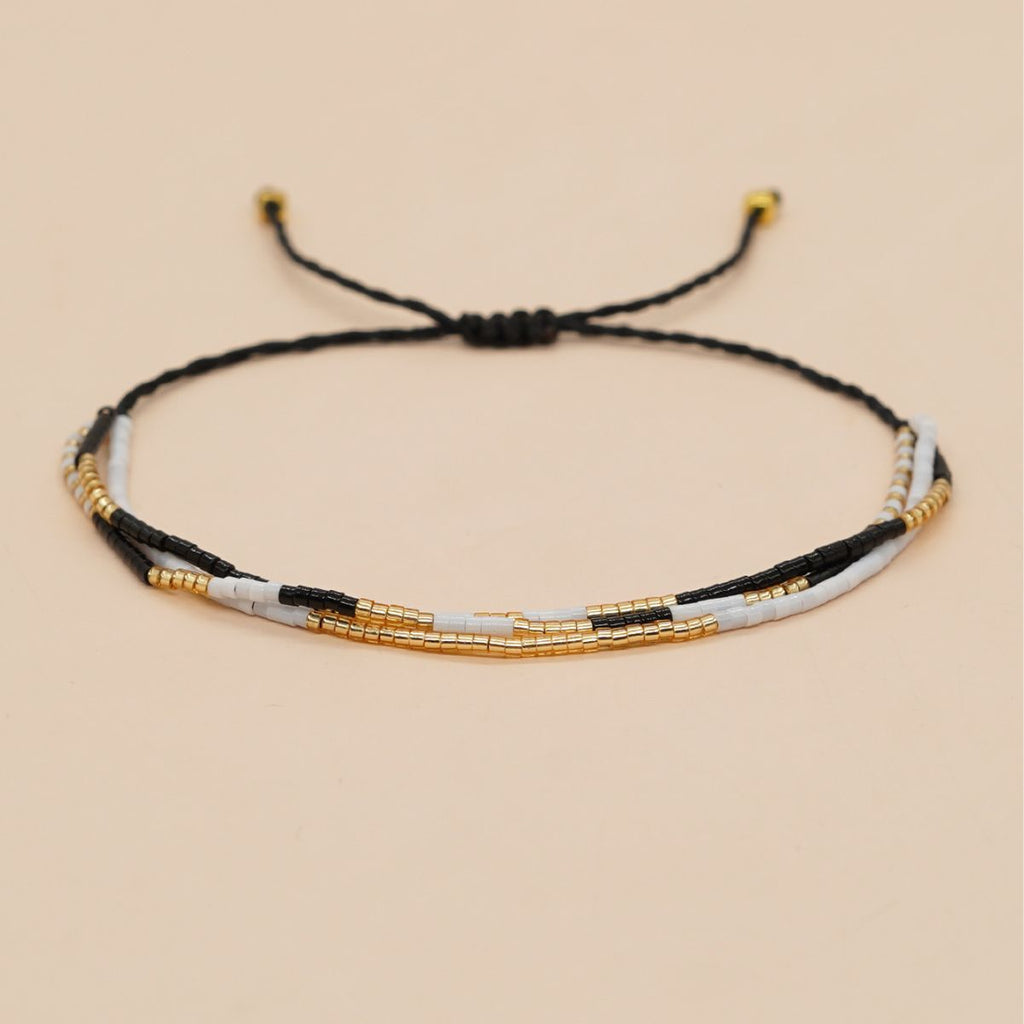 Bohemian Skinny 3-Layers Black Miyuki Beads Bracelet, Adjustable, Handmade Friendship Boho Summer Jewelry AL698