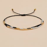 Bohemian Skinny 3-Layers Black Miyuki Beads Bracelet, Adjustable, Handmade Friendship Boho Summer Jewelry AL698
