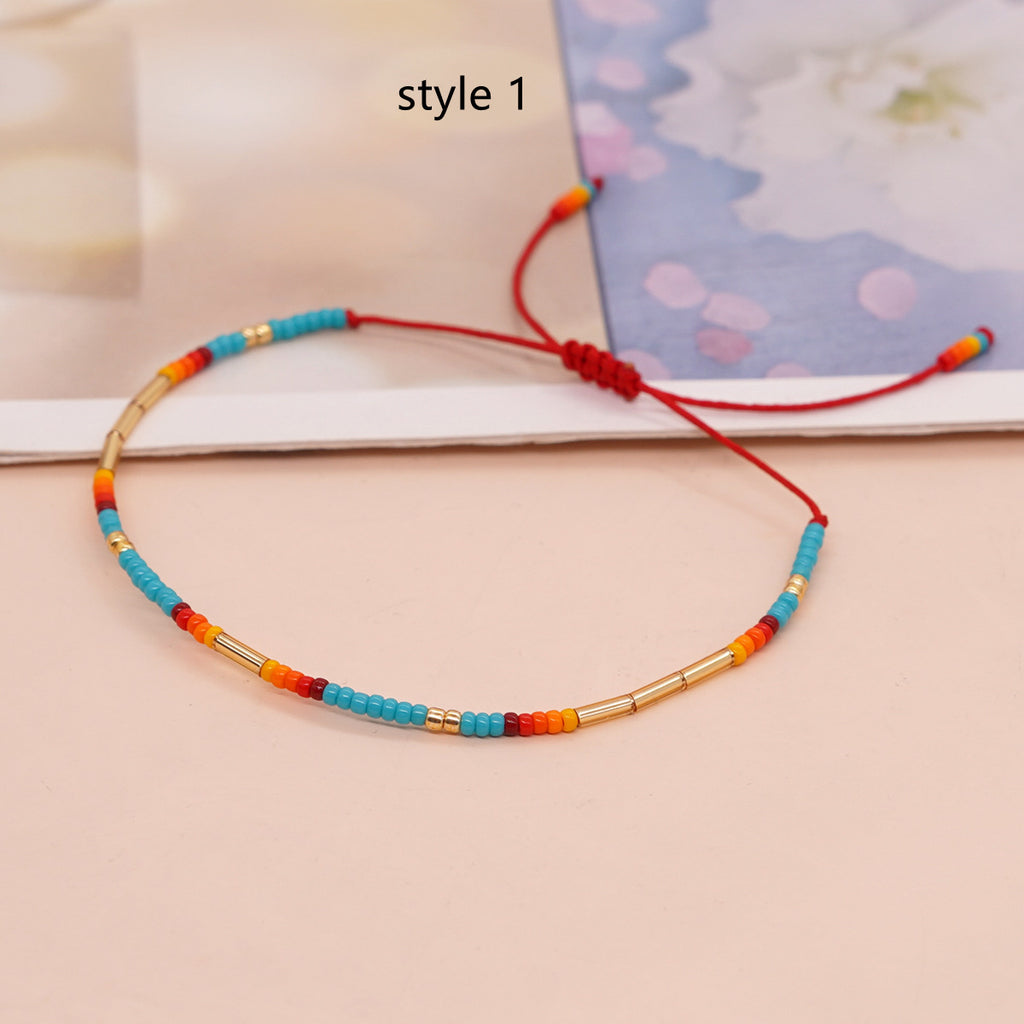 Bohemian Skinny Miyuki Beads Bracelet, Adjustable, Handmade Friendship Loves Boho Summer Jewelry AL699