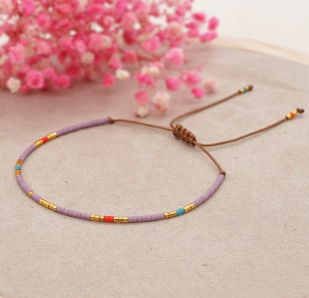Bohemian Skinny Miyuki Beads Bracelet, Adjustable, Handmade Friendship Boho Summer Jewelry AL700