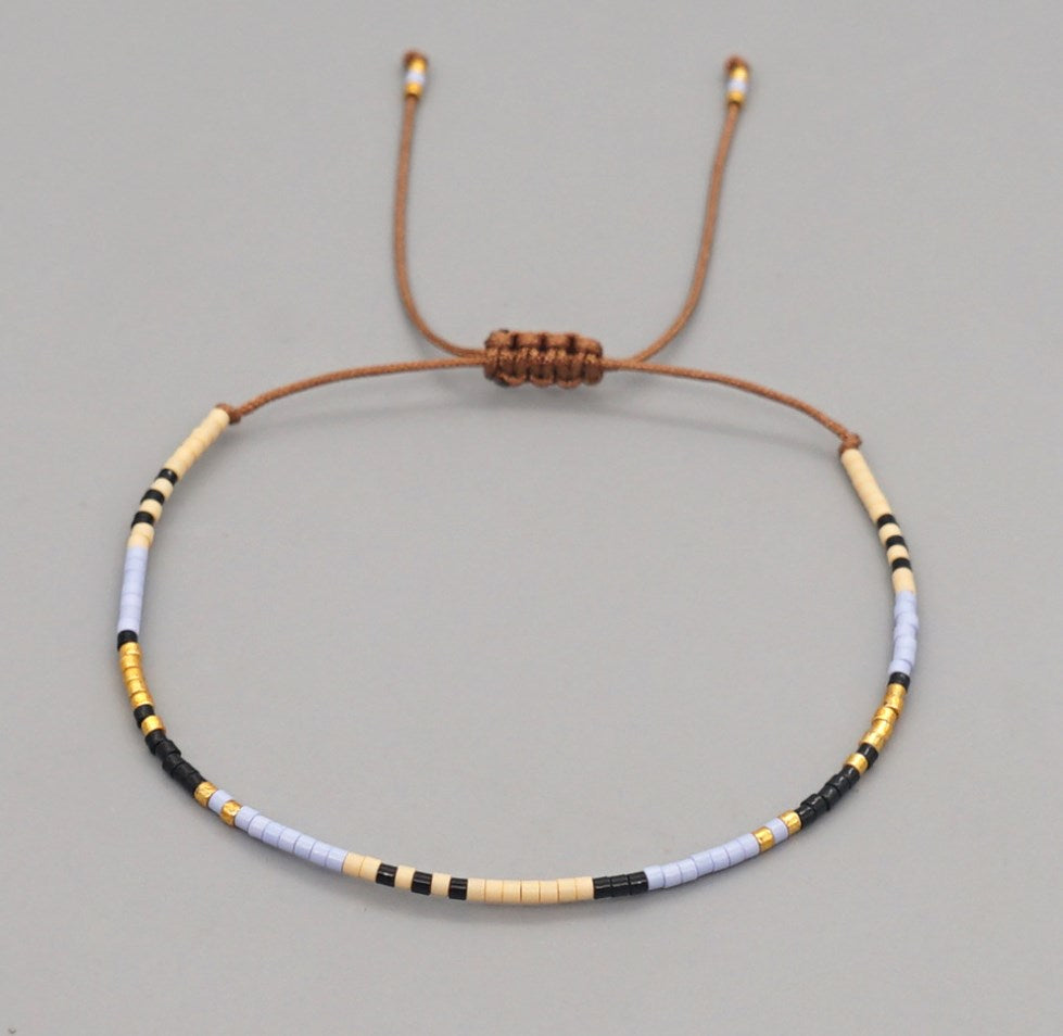 Bohemian Skinny Miyuki Beads Bracelet, Adjustable, Handmade Friendship Boho Summer Jewelry AL700